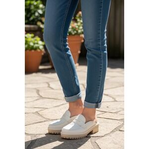 Tom's Cara Mules Lug Sole Leather Suede Ivory Women's Size 10